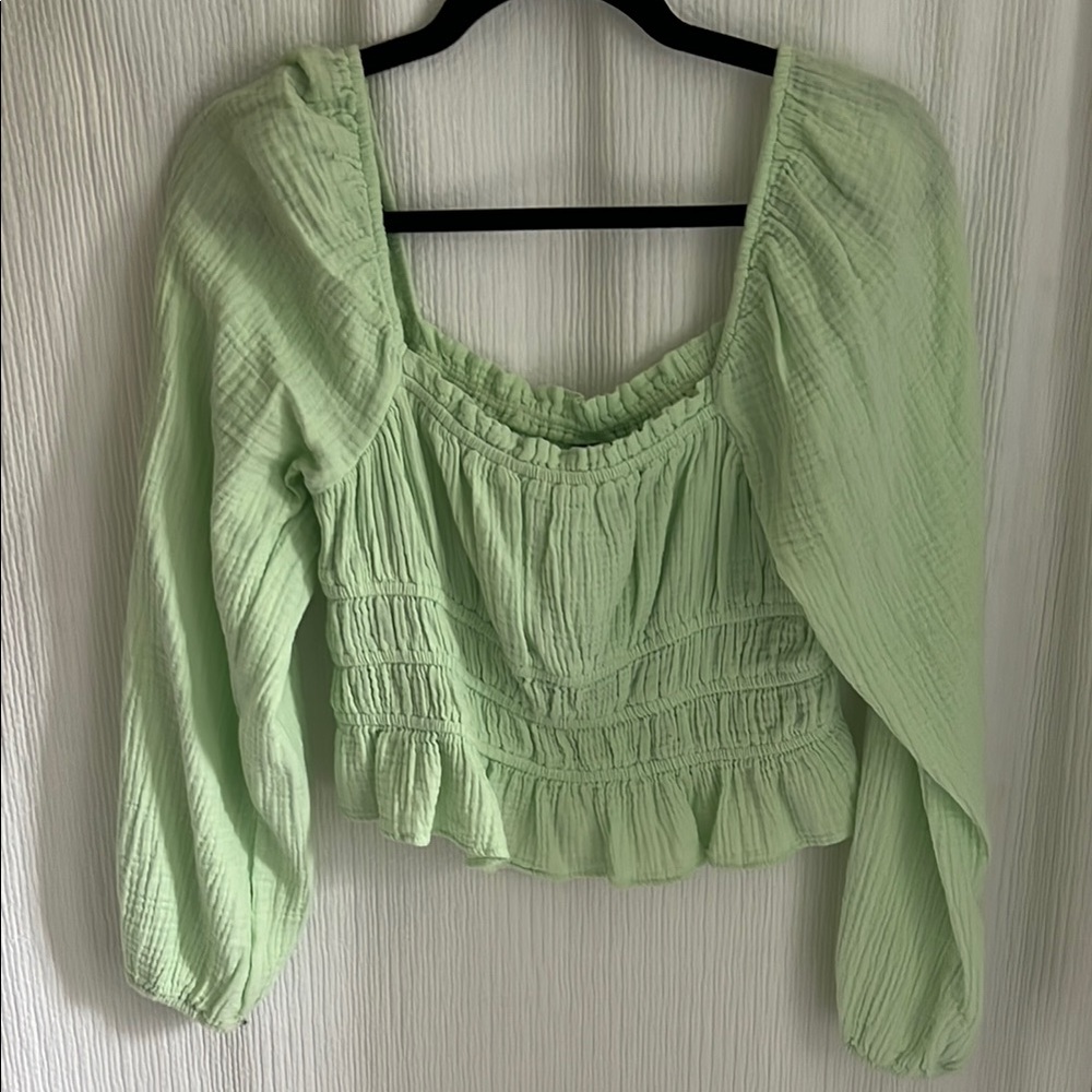 Wild Fable Green Smocked Puff Sleeve Blouse